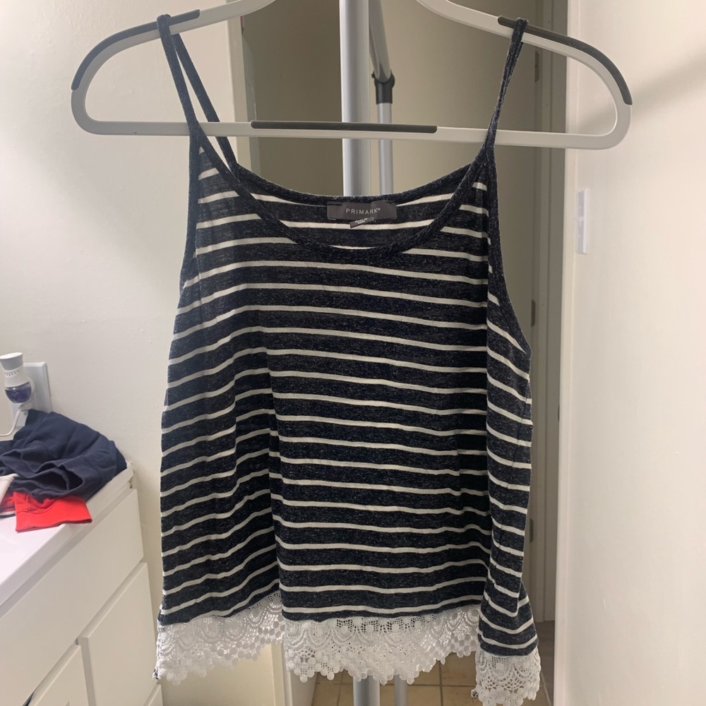 Primark | Blue and White Striped Tank Top w/ Lace Bottom | Size: 8